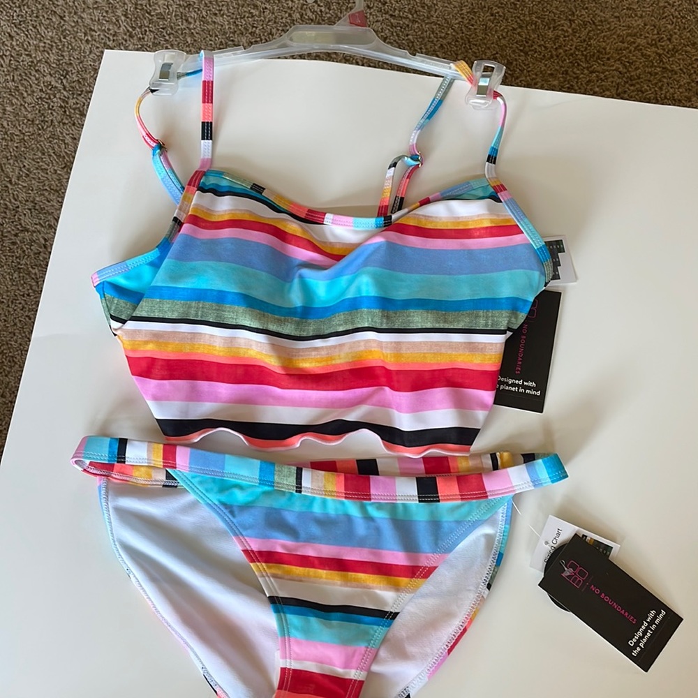 NWT 2 piece stripe swim suit
